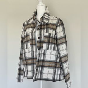 Melloday Women’s Large boho plaid button front Shacket Flannel shirt jacket